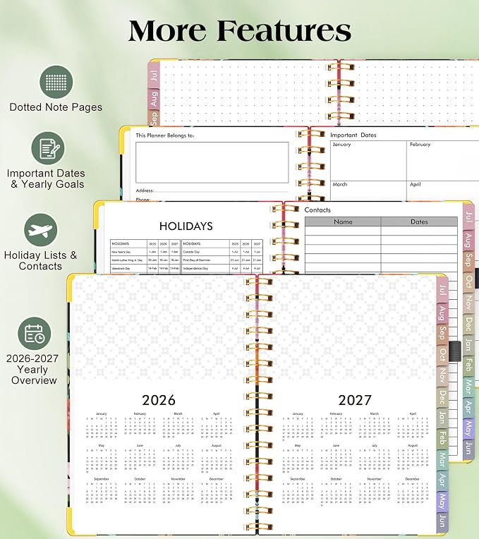 Academic Planner 2026-2027, Hardcover Weekly and Monthly Calendar Planner from July 2026 - June 2027, Daily Agenda Planners with Tabs, College School Organizer for Student Teacher, A5 (6.1" x 8.2"), Blooming Wildly