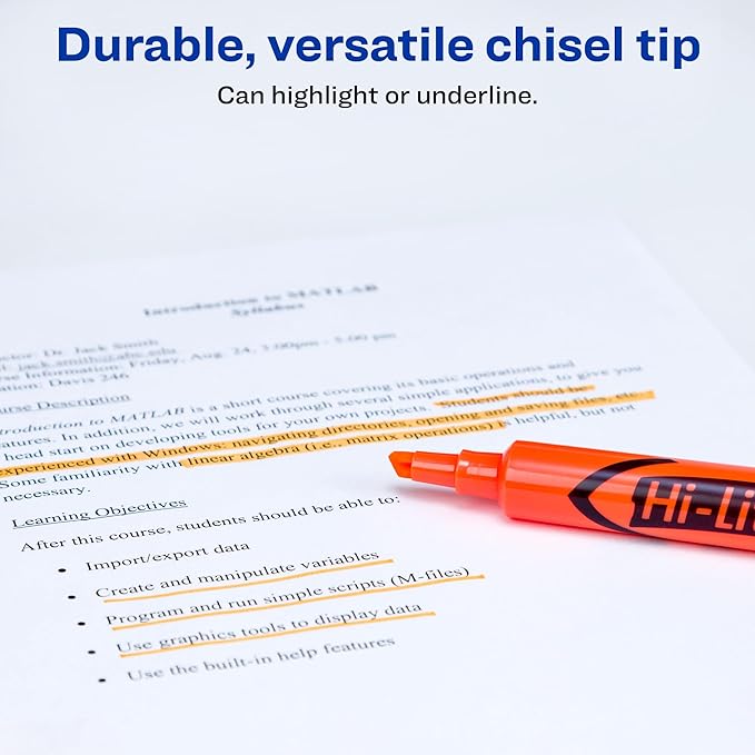Avery Hi-Liter Desk-Style Highlighters, Smear Safe Ink, Chisel Tip, 12 Fluorescent Orange Highlighters (24050) (Pack of 12)