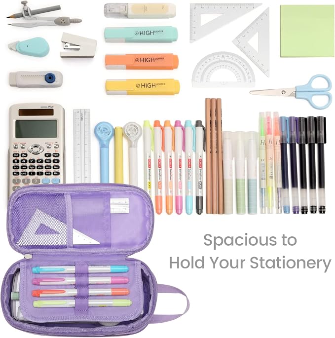 Bagseri 2 Pack Pencil Case for Boys Girls - Cute Pencil Pouch for Kids Pencil Box Large Capacity Pencil Bag Organizer for School (Purple Mermaid and Black Dinosaur)