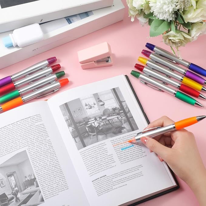 Colarr 30 Pcs Highlighter with Ballpoint Pen Combo Chisel Tips Pen Highlighter Combo for Student Office Writing Coloring Underlining Highlighting(Multi Colors)