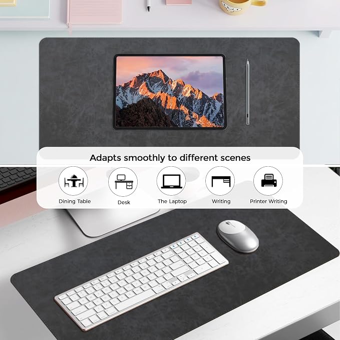 CHEERYGOO Faux Leather Desk Mat - Waterproof Mouse Pad, Non-Slip PU Leather Blotter, Writing Surface for Office and Home 47"x17" XXL Dark Grey