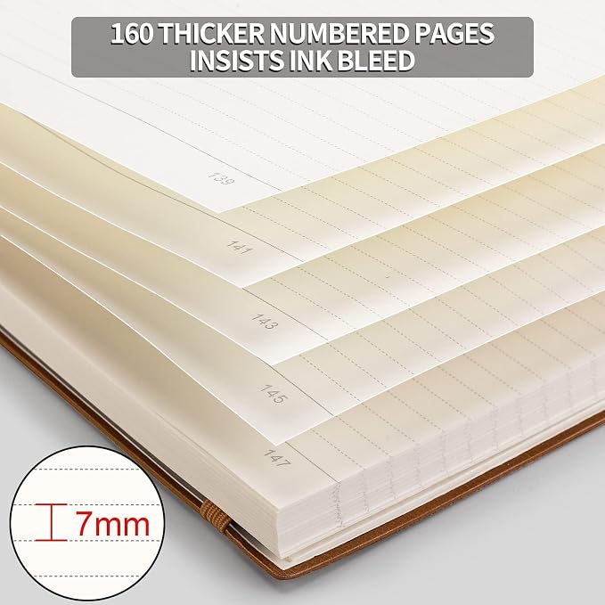 AHGXG Lined Journal Notebook, 320 Numbered Pages, B5 (7.6'' X 10'') | College Ruled Leather Journal for Women, 100gsm Thick College Ruled Paper, Softcover Journal for Writing Work School (Brown)