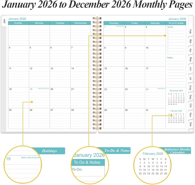 2026-2027 Daily & Monthly Planner - One Page Per Day, Daily Planner from July 2026 - June 2027, Planner 2026-2027 with 12 Monthly Tabs, 8.5" x 11", Flower-B