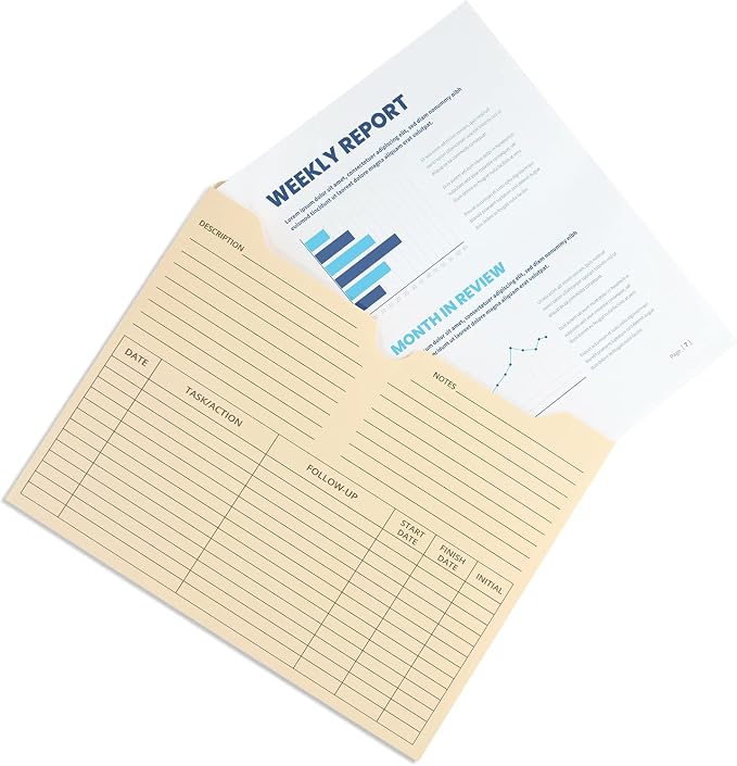 Blue Summit Supplies 50 Project File Folders, Reinforced Straight Cut Tab, 2 Inch Expansion Pocket, Preprinted Project Management Folder Design, Letter Size, Manila, 50 Pack