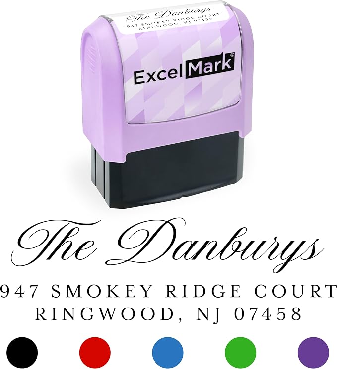 ExcelMark Address Stamp - Custom Return Address Stamp with Elegant Designs, Vibrant Colors & Patterns – Perfect for Mail, Invitations & Gifts (Violet, Heritage Classic)
