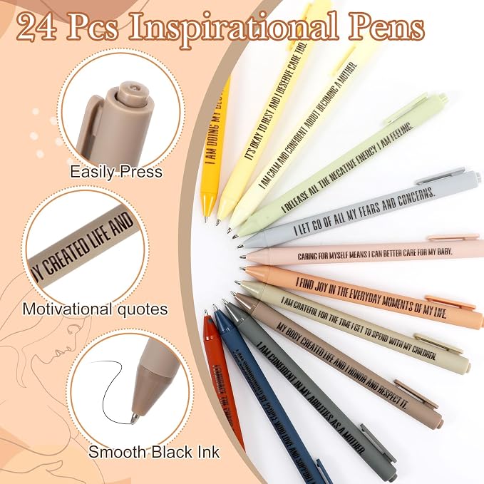 Mooliwe 96 Pcs Positive Affirmation Gift Set Gratitude Notebooks with Pens Small Bags Motivational Encouragement Notepads Daily Affirmations Journal for Women Stress Relief Self Care (New Mom)