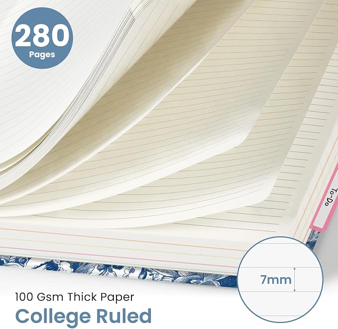 Large Lined Spiral Journal for Women Cute Hardcover 5 Subject Notebook for Work 8.5" x 11" with Removable Dividers & Tabs, College Ruled, 280 Pages Aesthetic Journal for Work, School & Note Taking, Urban Blossom