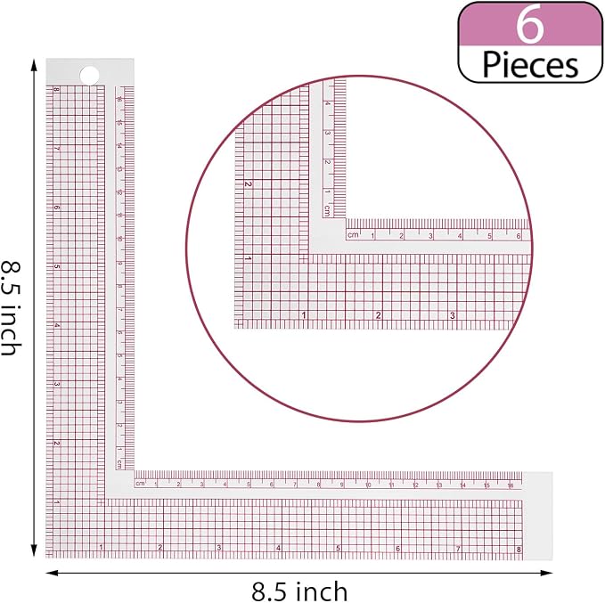 Frienda 6 Pieces L Ruler Measuring Tool L Shaped Sewing Ruler Clear Plastic Right Angle Measure Tailor for Craft Tool Drawing Measuring Supplies