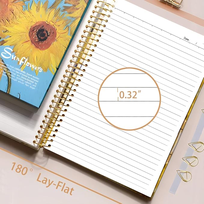 Large Spiral Notebook, B5, 300 Pages, 8x10 Big Notebook, Hardcover Large Journal, Thick Paper Lined Notebook, Vincent Van Gogh Sunflower gifts for Women and Children.