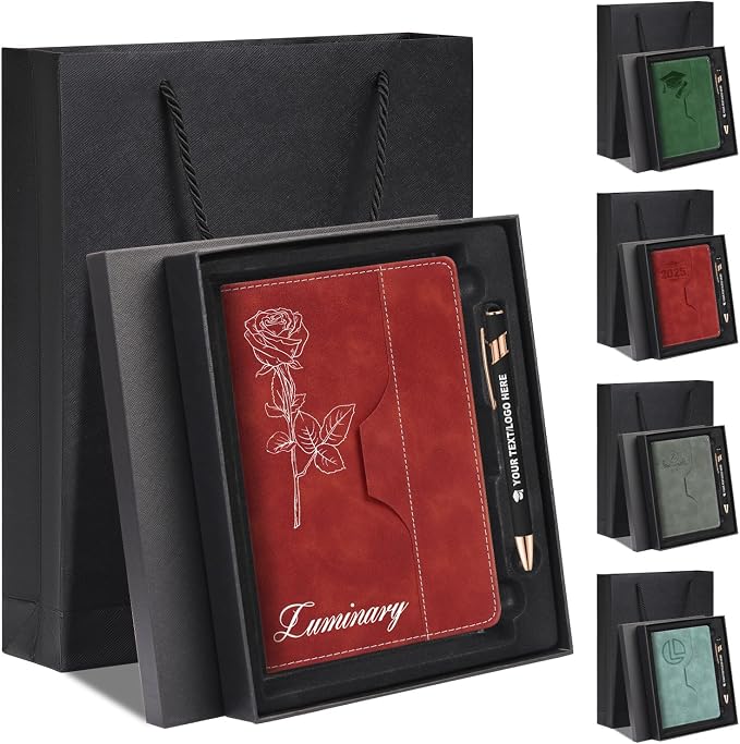 ENOMY Personalized A5 Notebook Writing Set Custom Notebook PU Leather Personalized Journal with Stylus Pen & Gift Box for College Holiday Travel Business Gift, Red