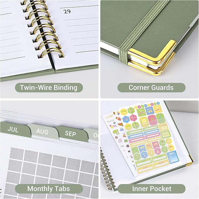 Academic Planner 2026-2027, 8.5" x 11", Hardcover Weekly Planner, Green | Calendar Planner July 2026 - June 2027, Agenda Book with Tabs, Inner Pocket and Sticker for Office & School, A4