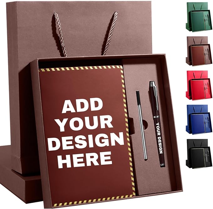 Personalized Journal Notebook Set with Pen & Gift Box, Custom Name/Logo Notebook Black A5 College Ruled Lined 8.26''x5.9'' Personalized notebook Gifts for Men and Women,200 Pages,Brown