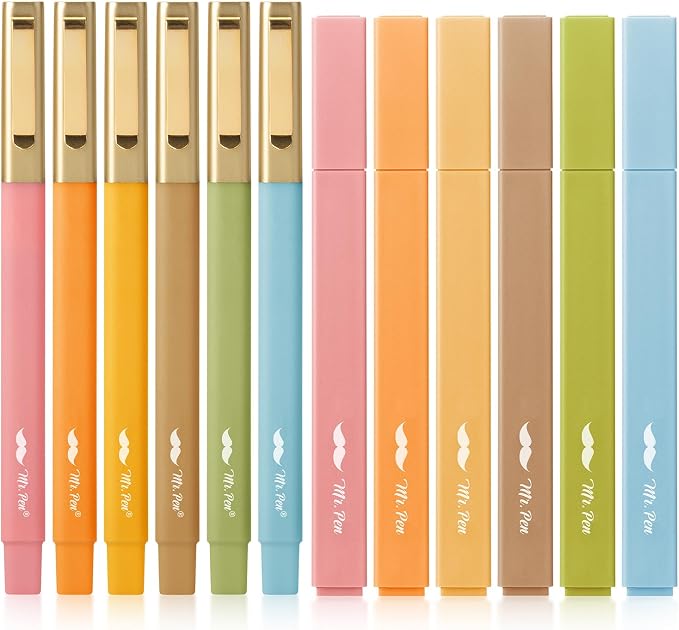 Mr. Pen- Aesthetic Highlighters and Pens No Bleed, 12 Pack, Black Ink Pens | Warm Fall, Bible Highlighters and Pens No Bleed, Fast Dry and No Smear for Bible Journaling, Planner, School Supplies