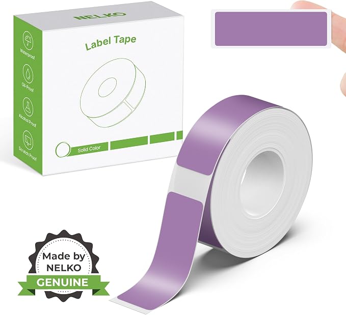Nelko Genuine P21 Label Maker Tape, Adapted Label Print Paper, 14x40mm (0.55"x1.57"), Standard Laminated Labeling Replacement, Multipurpose of P21 Label Maker, 180 Tapes/Roll, 1 Roll, Dark Purple