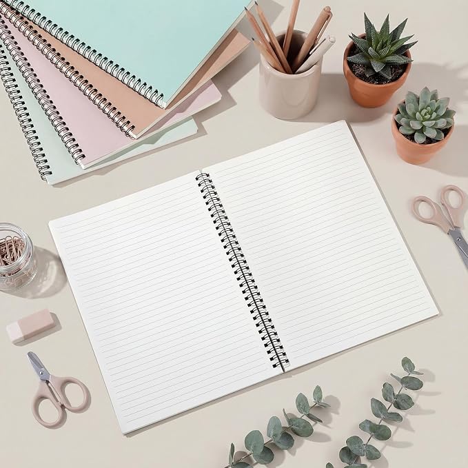 Fuutreo 6 Pack B5 Spiral Notebooks 10.5 x 7.45 Inch College Ruled Aesthetic Journal Kraft Hardcover 70 Sheets (140 Pages) Spiral Notebook for Office Students Work Journaling(Boho,Blue Green)