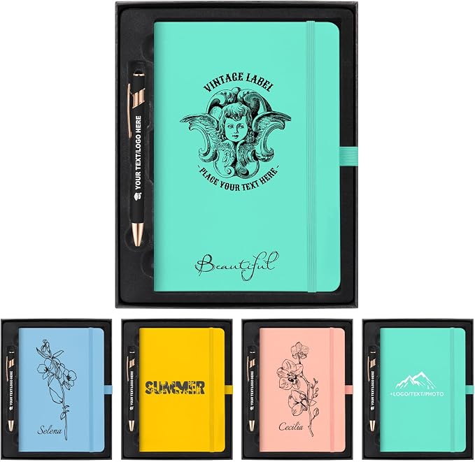 Personalized Journal Set Custom A5 Notebook & Pen with Gift Box, LakeBlue