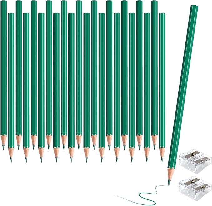 24 Pack Green Colored Pencils for Kids, Pre-sharpened Art Pencils Back to School Supplies Set, Drawing Sketching Pencils for Students, Teachers, Classroom