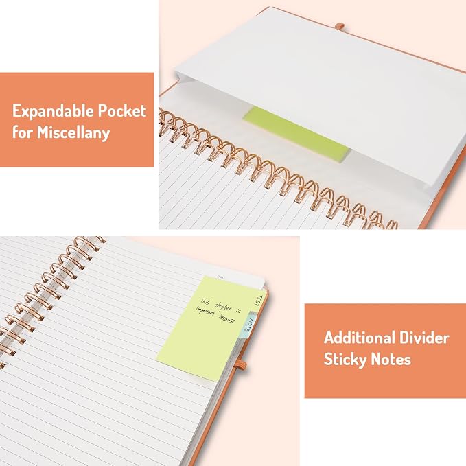 Forvencer A4 Lined Spiral Journal Notebook with 300 Numbered Pages, 11" X 8.5" Thick Journals for Writing with 100GSM Paper, Hardcover Notebooks with Contents for Work, School, Orange