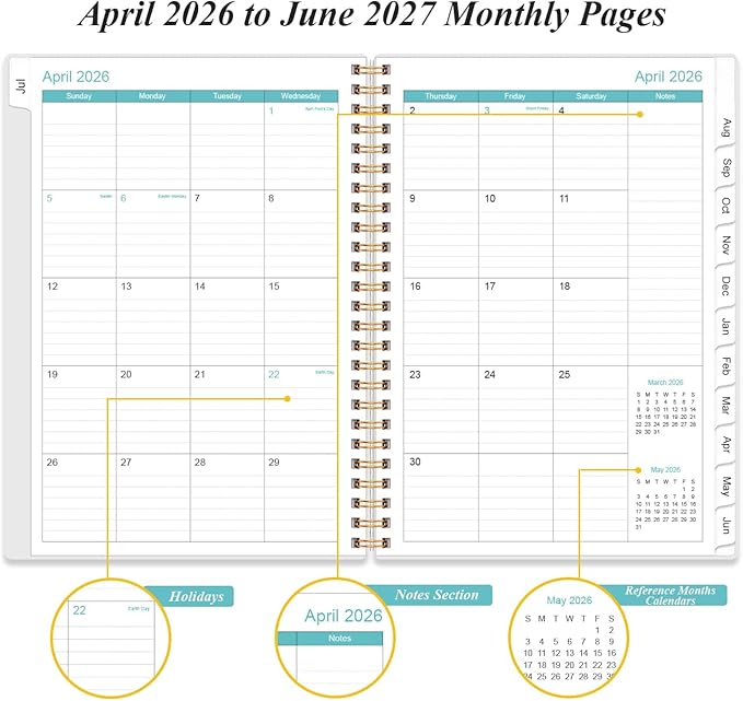 2026-2027 Daily & Monthly Planner - One Page Per Day, Daily Planner from July 2026 to June 2027, Planner 2026-2027 with 12 Monthly Tabs, 6.4" x 8.5", Rose Flower