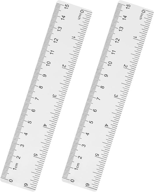 Unjoo Clear Plastic Ruler 6 Inch Straight Rulers, for School, Office, 2pcs | Shatterproof Rulers, with Inches and Centimeters, Easy-to-Read Markings, Plastic Drafting Measuring Ruler