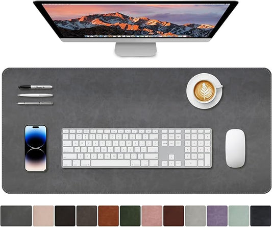 CHEERYGOO Leather Desk Pad Protector, Mouse Pad, Office Desk Mat, Non-Slip PU Leather Desk Blotter, Laptop Desk Pad, Waterproof Desk Writing Pad for Office and Home 31.5"x 15.7" L Dark Grey