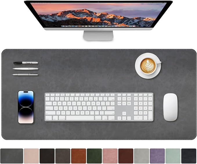CHEERYGOO Leather Desk Pad Protector, Mouse Pad, Office Desk Mat, Non-Slip PU Leather Desk Blotter, Laptop Desk Pad, Waterproof Desk Writing Pad for Office and Home 36"x17" XL Dark Grey