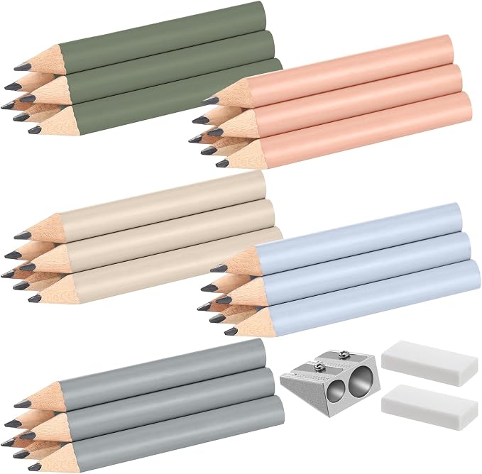 Marspark 30 Pcs Short Triangular Fat Pencils Bulk First Day of School 3.5 Inch Wooden Jumbo Pencils with Sharpener and 2 Erasers for Preschoolers, Kindergarten, Toddlers, Beginners(Fresh Colors)