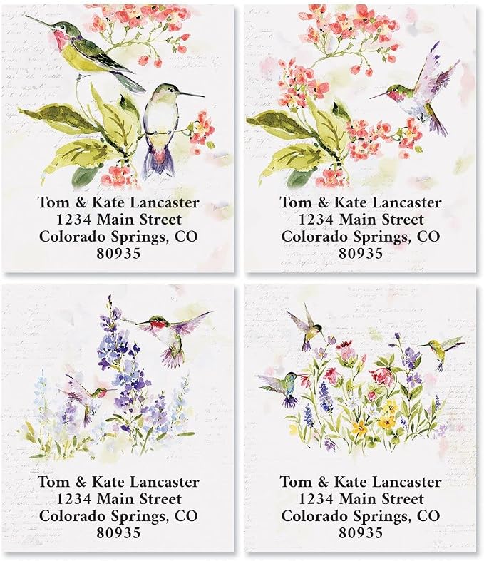 Colorful Images Two Hummingbirds Return Address Mailing Labels, Personalize with Name & Addresses, Set of 144 Self Adhesive, Easy Peel Flat Label Sheets, 1 ½” x 1 ¾”, 3 Designs