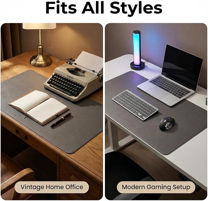 Desk Mat 20.88'' x 23.64'', PU Leather Desk Pad Protector, Non-Slip Mouse Pad for Desk, Waterproof Computer Desk Mat, Office Desk Pad for Keyboard Mouse, Desk Writing Mat (Dark Gray)