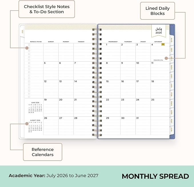 Blue Sky 2026-2027 Weekly & Monthly Academic Planner, 5"x8", Floral Blush | July 2026 - June 2027, Clear Pocket Cover, Laminated Tabs, Storage Pocket, Stickers, Academic Year, Day Designer