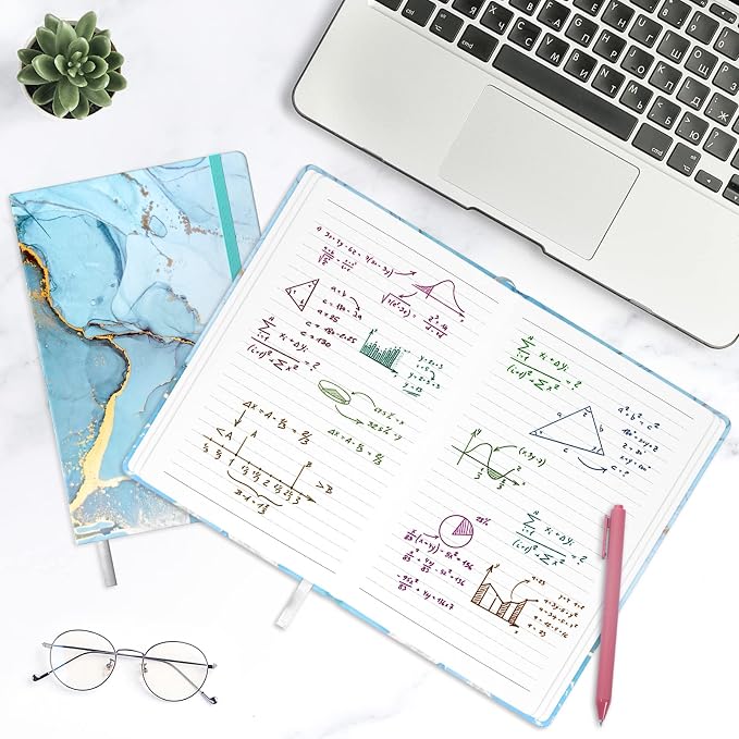 Lined Journal Notebook, Marble Hardcover Journal for Women, Medium 5.7 x 8.4 in, 160 Pages Thick Paper, Cute Aesthetic A5 College Ruled Notebook for Journaling Writing Work Office School, Blue