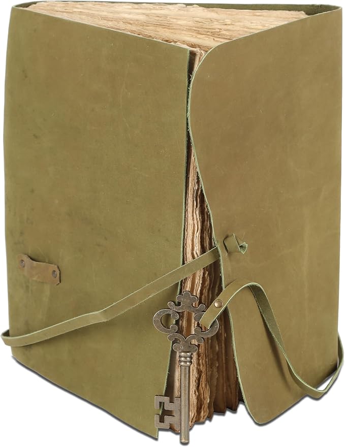 Leather Journal with Deckle Edge Paper 8x6 inch and Vintage Key | Handmade Writing Notebook Diary | Bound Daily Notepad for Men & Women Medium, Sketch/Writing pad for Artists