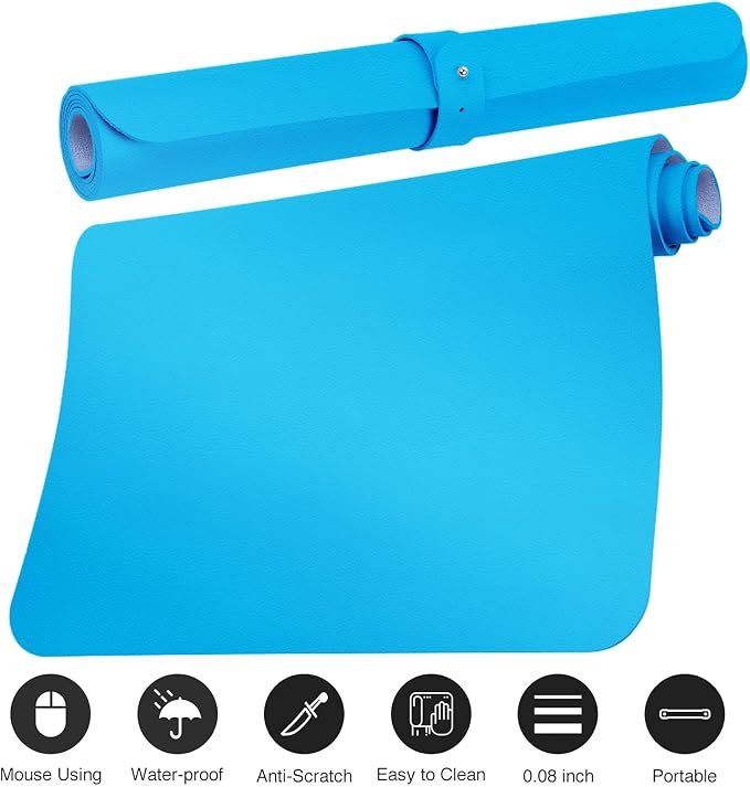 Boutilon Leather Desk Pad Protector,Non-Slip Mouse Pad,Laptop Desk Pad,Office Mouse Mat,Waterproof Leather Desk Blotter,Desk Writing Pad for Office and Home (L-Blue,35"x 17")