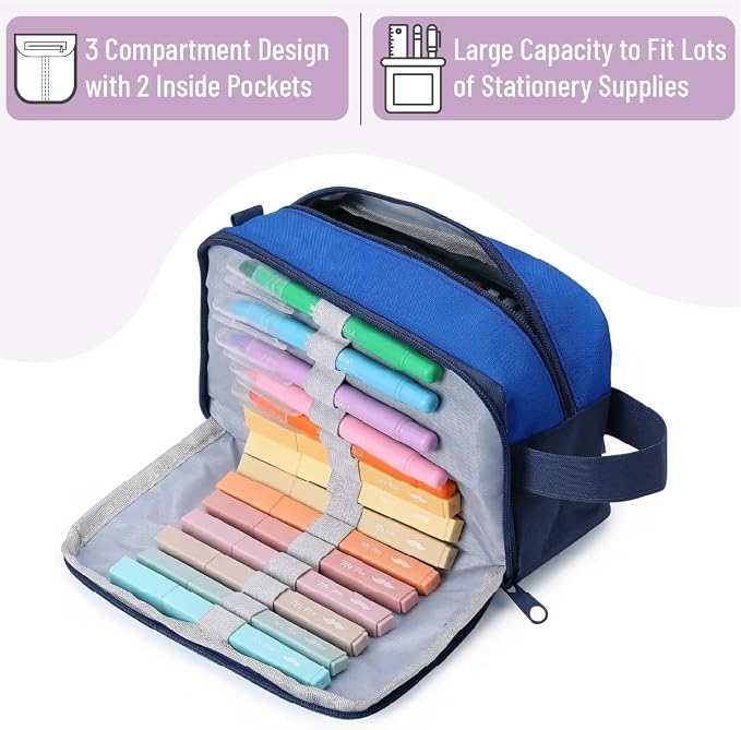 Mr. Pen- High Capacity Pencil Case, Large Pencil Pouch with 3 Compartments and 2 Pockets, Large Pencil Bag with Smooth Zipper, Cute Pencil Case Pouch Organizer, School Supplies for Teens