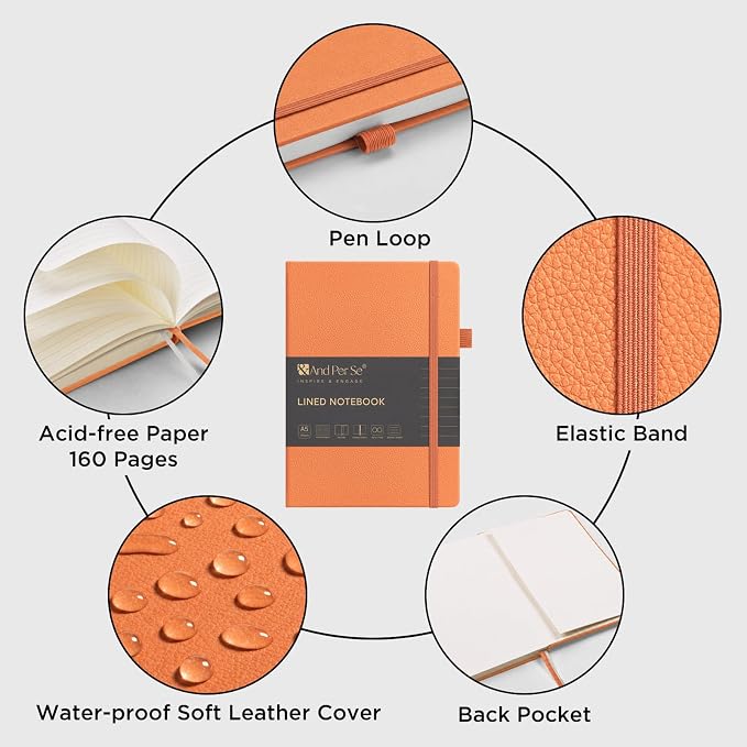 &And Per Se Lined Journal Notebook, 160 Pages, A5 5.7 x 8 inches College Ruled Thick Paper Notebook Journals for Writing, Hardcover Notebooks for Women Men Office School (1 Pack, Pumpkin Orange)