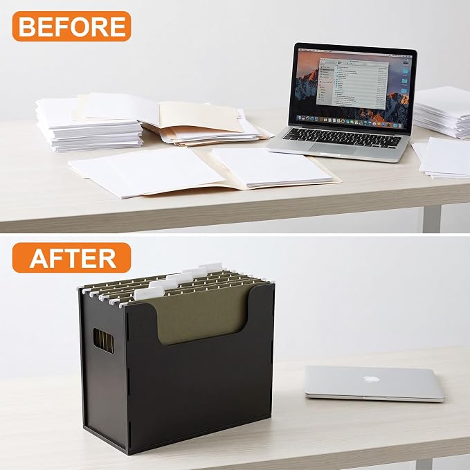 Qeeenar 1 Pcs Desktop Hanging File Organizer Box with 5 Pcs Army Green Hanging File Folders Letter Size Folder Storage Portable Storage Cabinets Document Holder for Office Supplies Home