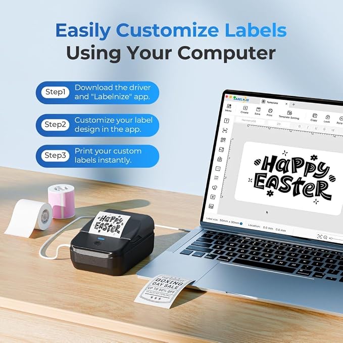 PM240 Label Maker Machine with Tape, Label Printer Black, Set 1 | 2'' Bluetooth Thermal Sticker Label Maker for Small Business, Home, School, Office Safety Label Maker with Multiple Templates