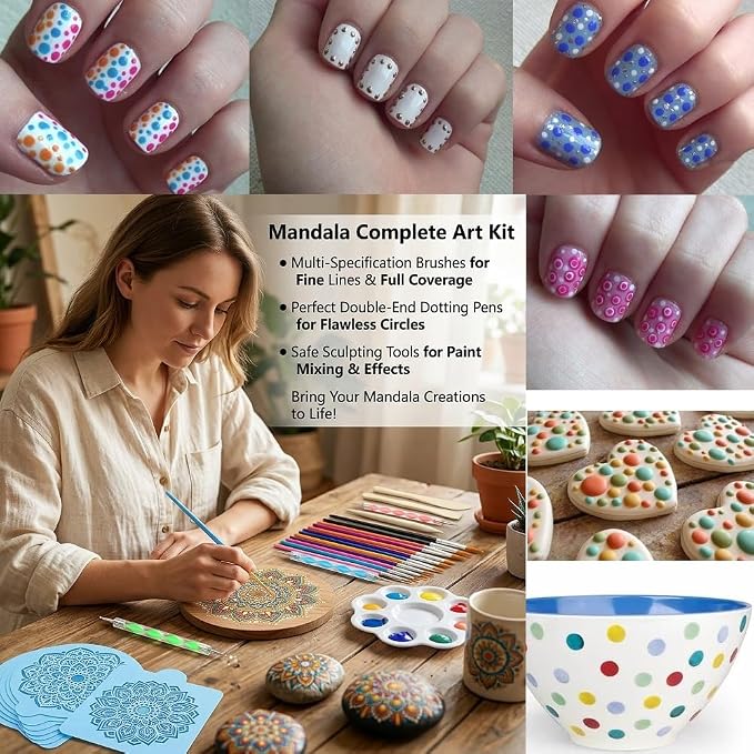 50 Pcs Dotting Tools Ball Styluses Dotting Tools Set Rock Painting,Coloring,Drawing,Drafting,Pottery Clay Modeling Embossing Nail Art for Mandala Dotting with Stencils Tool Set Art Craft Supplies Kits