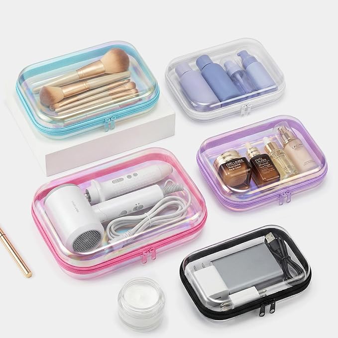 Clear Hard Shell Zipper Case,Toiletries Bag,Makeup Bag,2pcs Large Capacity Water-resistant Toiletry Bag,Portable Travel Organizer and Storage,Bathroom Clear Cosmetic Case for Women