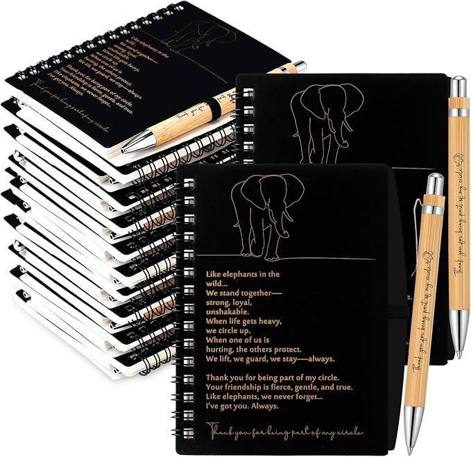Harloon 10 Sets Thanksgiving Elephant Friendship Gift Friendsgiving A6 Spiral Notebook with Elephant Bamboo Pen Employee Appreciation Gifts for Staff Team Coworker Teachers