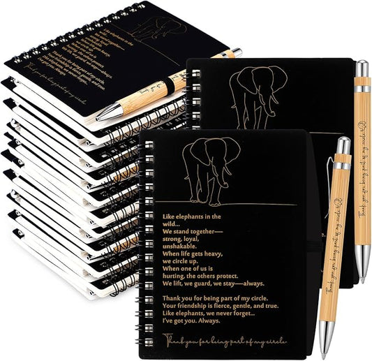Harloon 10 Sets Thanksgiving Elephant Friendship Gift Friendsgiving A6 Spiral Notebook with Elephant Bamboo Pen Employee Appreciation Gifts for Staff Team Coworker Teachers