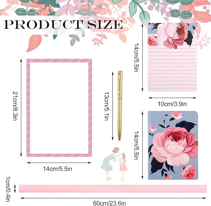 Spakon 4 Pieces Notepad Bundle with Pen for Women Pretty Pink Stationary Set Gifts 3 Notebooks and Golden Pen Journal Notebook Set for Mother's Day Mom Women Gifts