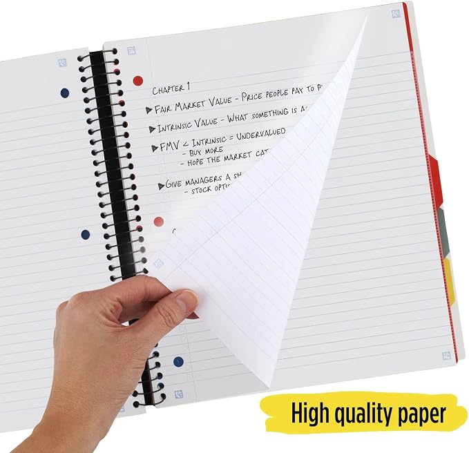 Five Star Advance Spiral Notebook + Study App, 5 Subject, College Ruled Paper, 8-1/2" x 11", 200 Sheets, Spiral Guard, Movable Tabbed Dividers, White (73154)