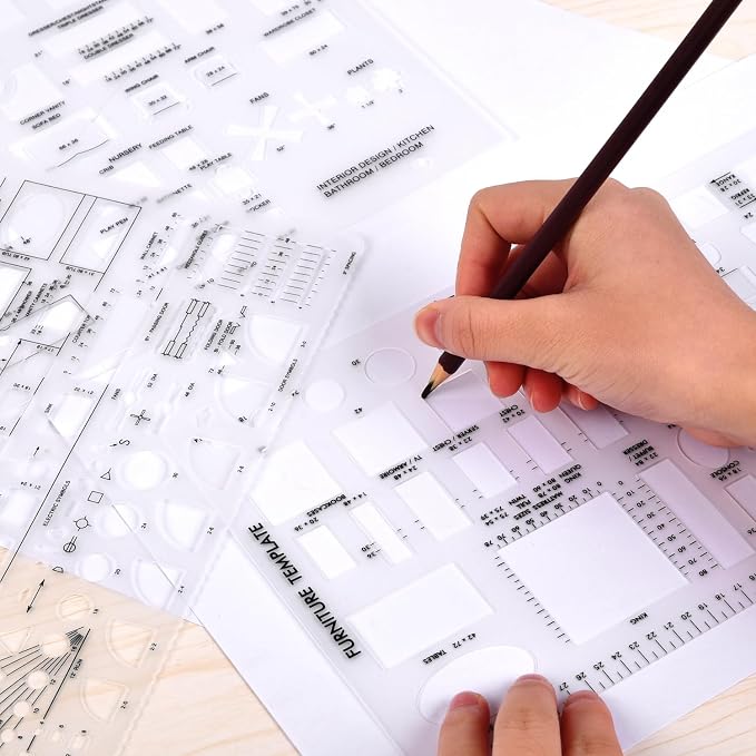 Drafting Tools and Ruler Shapes for Architecture - Set of 3 for House Plan Furniture Kitchen, Building, Interior Design