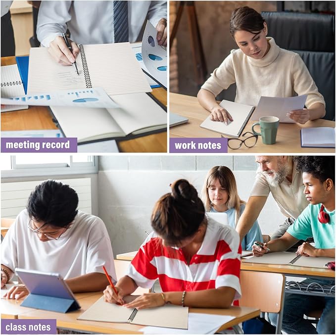 Fuutreo 6 Pack B5 Spiral Notebooks 10.5 x 7.45 Inch College Ruled Aesthetic Journal Kraft Hardcover 70 Sheets (140 Pages) Spiral Notebook for Office Students Work Journaling(Purple Series,Purple)