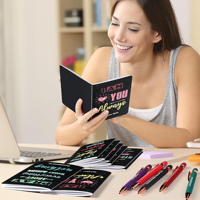 Funrous 32 Pcs Motivational Quote Pens Inspirational Notepads Mini Journal with Ballpoint Pen Small Notebooks Gift for Men Women Coworker Adult Party Favors Prize Teacher Student Office(Prayer)
