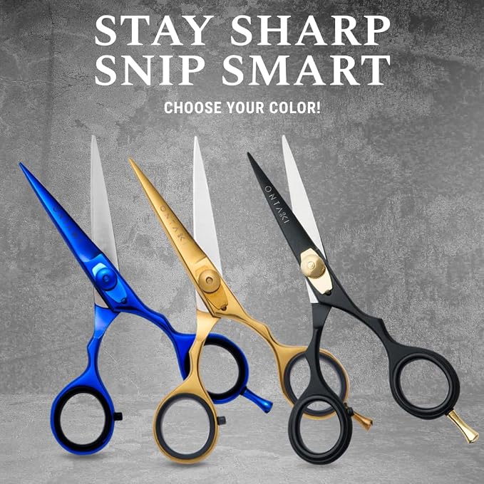 Ontaki Beard & Mustache Scissors for Men - 5.5" Japanese Steel, Gold Brass | Precision Sharp Blades, Ergonomic Finger Rest & Adjustable Tension Screw for Perfect Trimming - Beard Grooming Scissors
