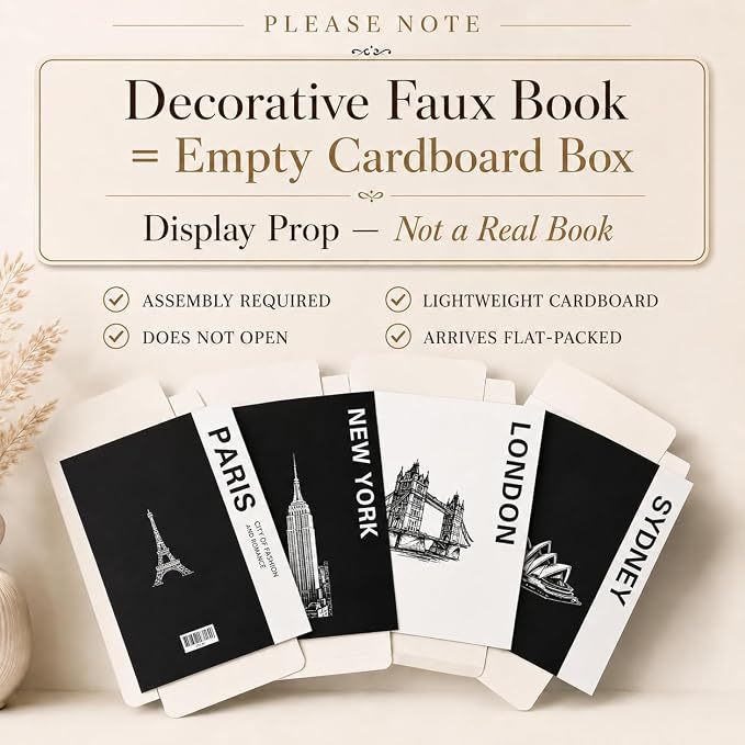 PROBENEX 4 Pcs Decorative Books | Faux Travel Coffee Table & Shelf Decor | Worldly Eclectic Look for Living Room, Office and Entryway - Not Real, Tool-Free 2-Min Setup