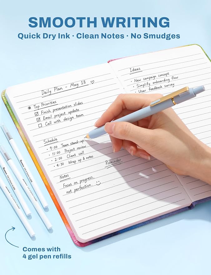 SUNEE 54PCS Aesthetic Stationery Set with Cute Pencil Case, 8 Color Pastel Highlighters, 8 Black Gel Pens, 6 Mechanical Pencils & Refills, College School Supplies for Students Girls Blue