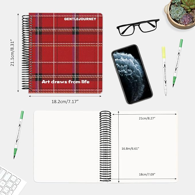 Hardcover Sketchbook,7.2"x8.3"Spiral Bound Drawing Pad,Red Grid | 150gsm(92lb)Acid-Free Thick Paper,Blank Art Journal for Adults,Artists&Beginners,Ideal for Sketching,Doodling and Mixed Media